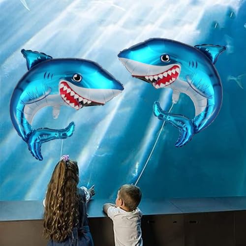 4 Pack Blue Shark Foil Balloons for Ocean Theme Parties