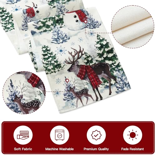 Artscope Reindeer Snowman Christmas Tree Table Runner 13x120 Inch Beige - Holiday Kitchen Decor