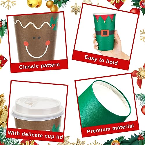 Santa Claus Christmas Coffee Cups 16 oz - 100 Disposable Paper Cups with Lids
