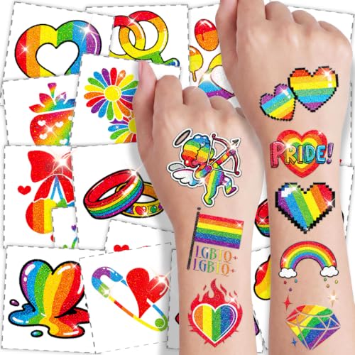 MCKTAT 108 Pcs Glitter Pride Temporary Tattoos Waterproof Body Art