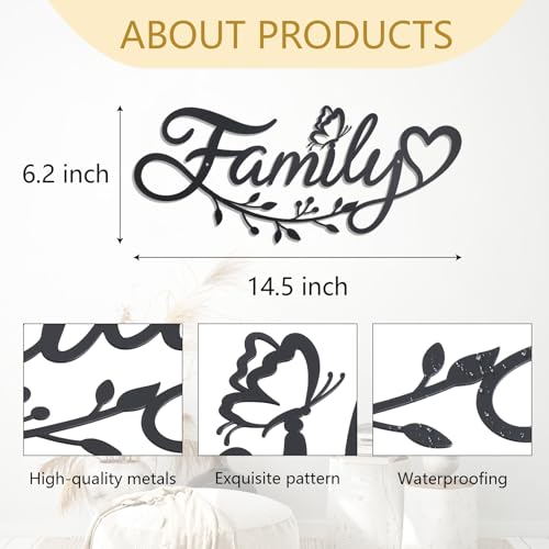 OYEFLY Metal Family Wall Art Decor - 14.5-Inch Black Metal Wall Sign