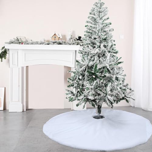 72 Inch White Faux Fur Christmas Tree Skirt - Large Holiday Decor