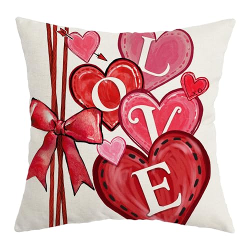 Valentine's Day Pillow Cover 18x18 Inch Red Heart Bow Print