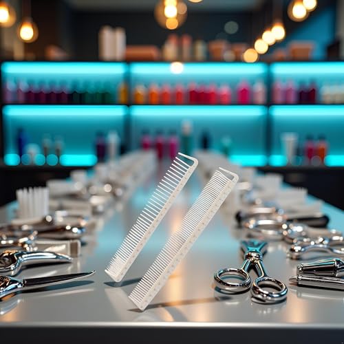 Jinshining Professional Hair Cutting Combs Set - 2 Pcs White Barber Styling Combs with Measurement Markings