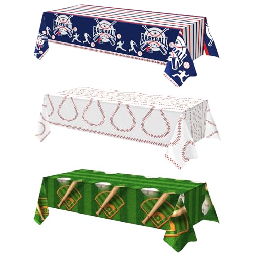 OQOQ Baseball Party Decorations Tablecloth Set - 3 Packs, 108x54 Inches