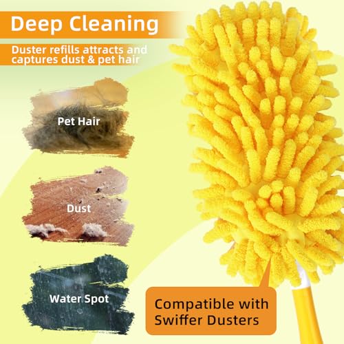 Reusable Chenille Duster Refills for Swiffer, 4 Pack Yellow Microfiber