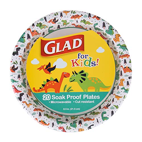 Glad for Kids Dinosaur Disposable Paper Plates, 8.5 Inch, 60 Count