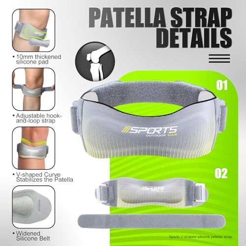 2 Pcs Silicone Patellar Tendon Support Strap Ergonomic Pad for Patellar Tendon Support Adjustable Non-slip Patella Band Stabilizer Knee Brace for Jumpers Knee Tendonitis Ball Sports