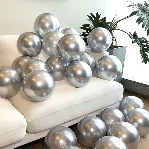 50pcs Silver 5-Inch Metallic Latex Balloons for Parties