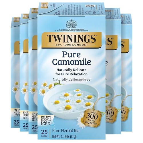 Twinings Pure Camomile Herbal Tea, 25 Count (Pack of 6), Caffeine-Free