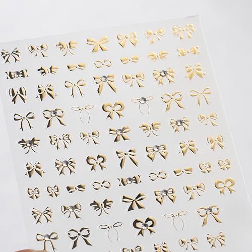 5D Embossed Gold Bow Nail Stickers Self-Adhesive Ribbon Decals