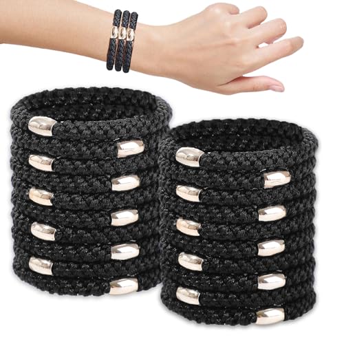 Elastic Hair Ties 20 Pcs - Soft Braided Ponytail Holders for Thick Hair Black