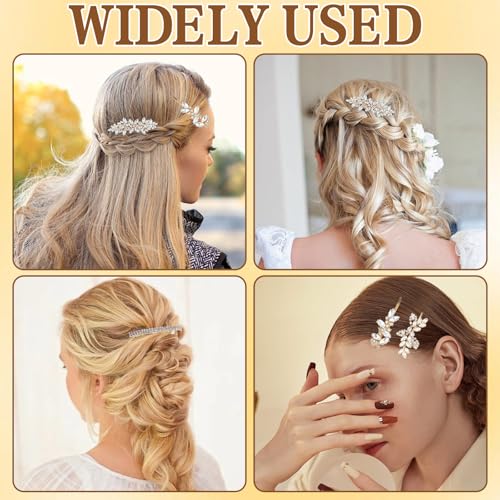 CYUXING 4Pcs Gold Rhinestone Hair Clips for Bride Wedding Hairpins