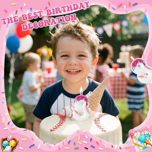Baseball Birthday Candle Number 8 - Ice Cream Drip Cake Topper