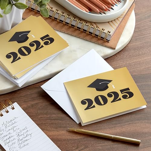 Hallmark Graduation Thank You Cards 2025 - Black & Gold (40 Count)