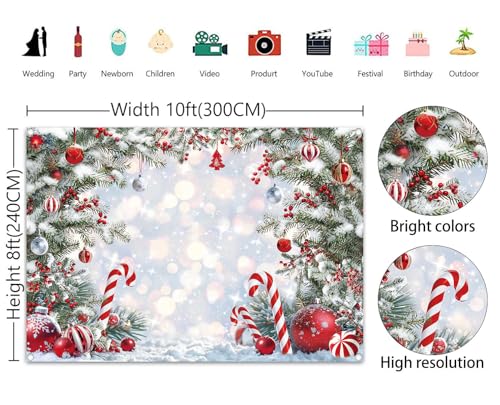 Christmas Candy Cane Backdrop 10x8FT Winter Snow Scene Photography Background