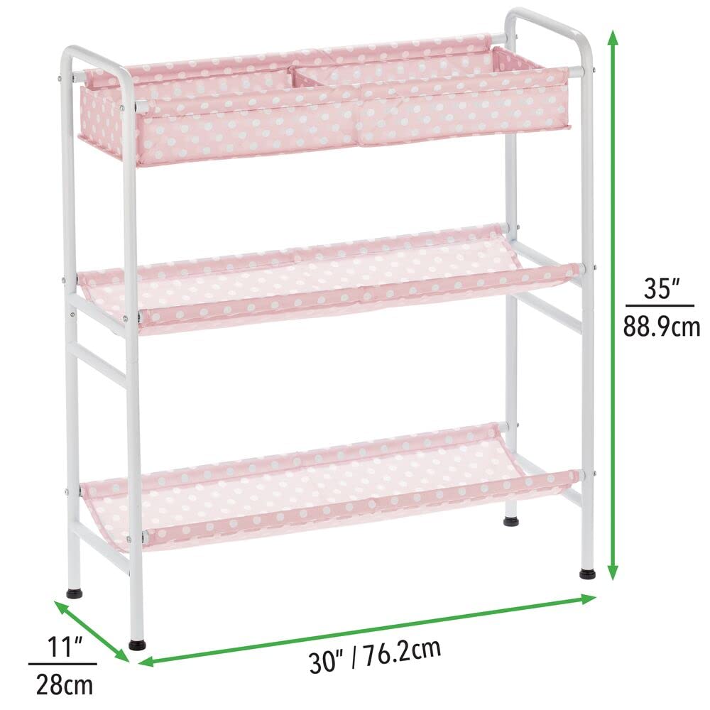 mDesign 3-Tier Metal Frame, Vertical Toy Storage Organizer Cart for Child/Kids Bedroom, Toy Room, Playroom - Holds Toys, Crayons, Building Blocks, Puzzles, Crafts, Books, Blankets - Pink/White