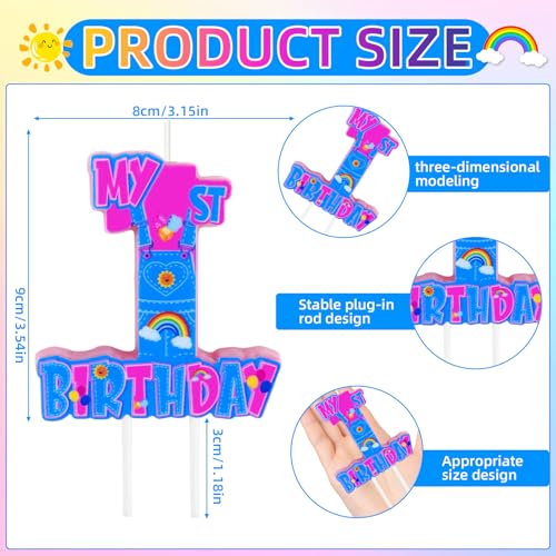 Number 1 Rainbow Birthday Candle - Cute Pink 1st Birthday Cake Topper