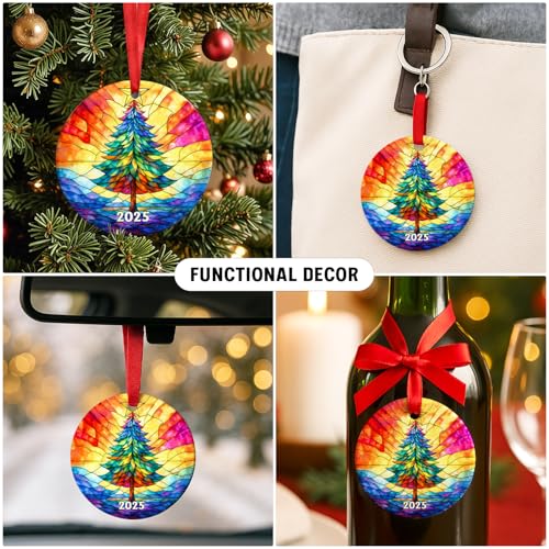 2025 Dated Stained Glass Christmas Tree Ornament - Colorful Keepsake
