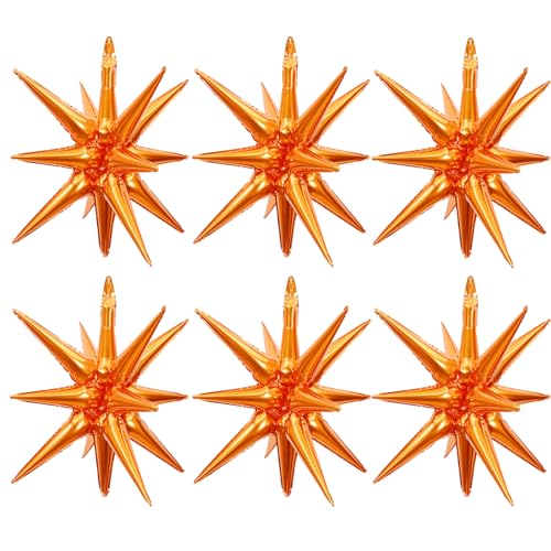 Orange Star Foil Balloons 22 Inch 14-Pointed 4D Cone Shape Party Decorations