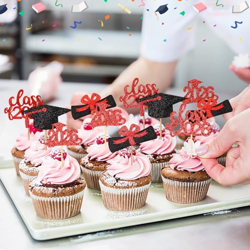 SANNIX 48Pcs Graduation Cupcake Toppers 2026 - Glitter Picks