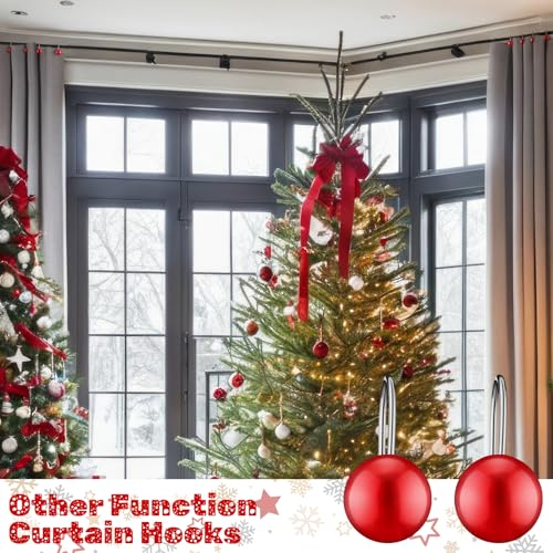 Otoolling 12-Piece Christmas Ball Shower Curtain Hooks - Red Holiday Decor
