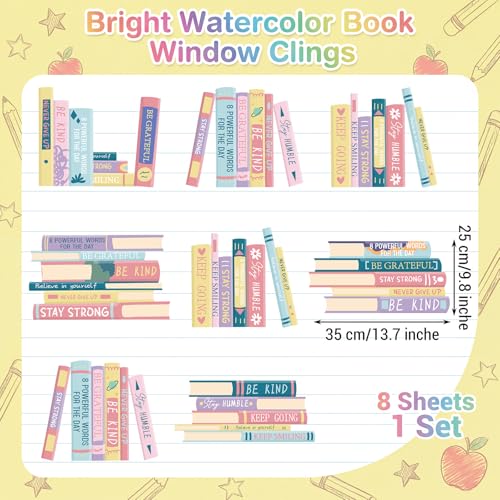 Tenceur Boho Classroom Window Clings, 8 Sheets Reading Decor, Bright Color