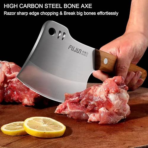 Kvlniqs Heavy Duty Meat Cleaver Axe, Full Tang Stainless Steel Butcher Knife