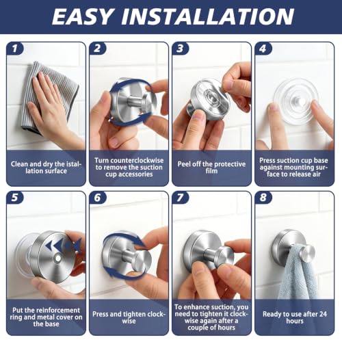 disbam 2 Pack Brushed Nickel Suction Cup Towel Hooks for Bathroom Mirror