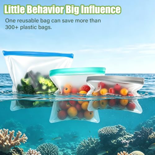SZTCECDM Grey Reusable Silicone Food Storage Bags Set – 3 Gallon, Sandwich & Snack Sizes