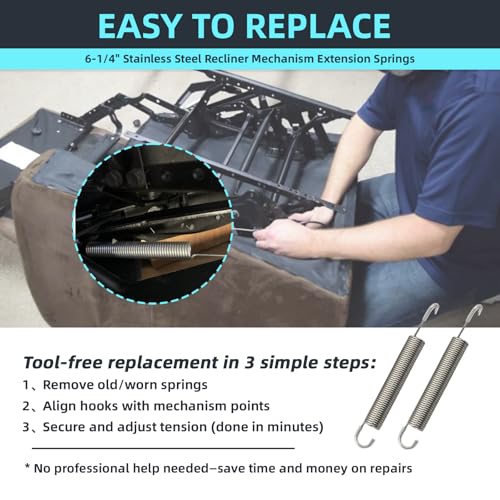 6-1/4 Inch Replacement Recliner Springs - Stainless Steel, Pack of 2