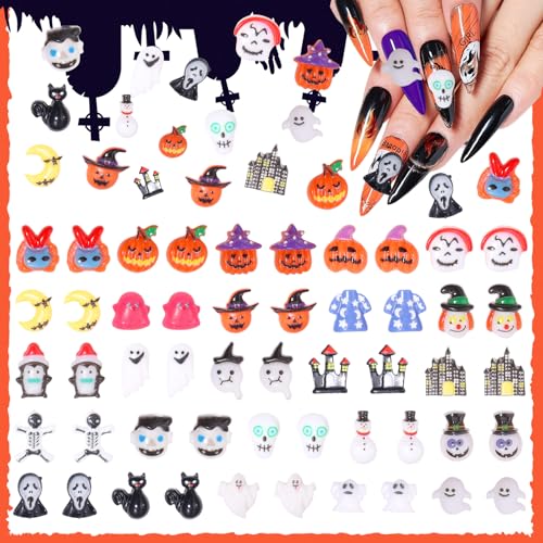 Uotey 100 Pcs Assorted Halloween Nail Charms 3D Resin Pumpkin Ghost Art