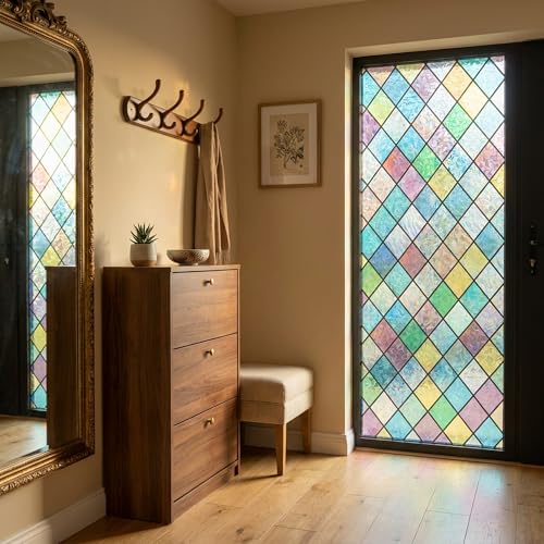 Colorful Geometric Stained Glass Window Film - 17.5" x 78.7"