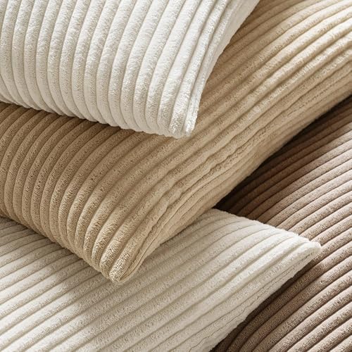MIULEE 18x18 Cream White Corduroy Throw Pillow Covers - Set of 2