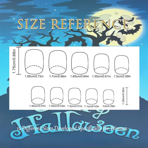 Halloween Press On Nails Short Square Fake Nails Ghost Spider Web Bat
