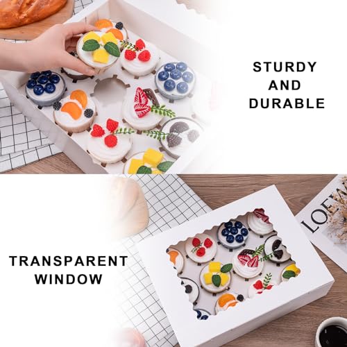 Hoewina White 6PCS Cupcake Boxes with Window - Holds 12 Cupcakes