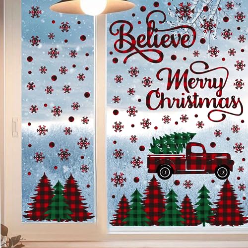 226 PCS Christmas Window Cling Stickers - Red Green Trees & Snow Truck