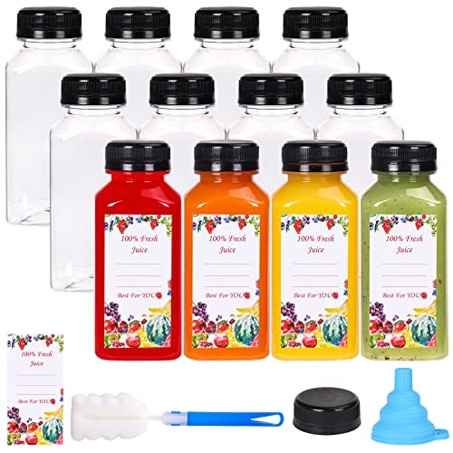 SUPERLELE 12pcs 8oz Plastic Juice Bottles with Tamper-Evident Caps
