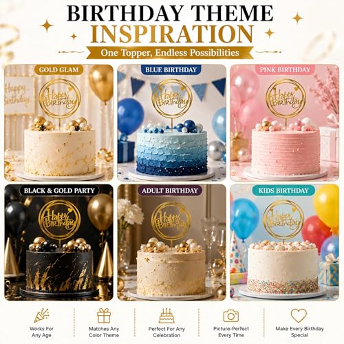 6PCS Gold Mirror Acrylic Happy Birthday Cake Toppers Set