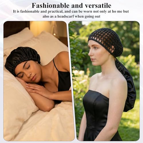 2-in-1 Reversible Adjustable Wrap Cap Bonnet with Scarf for Curly Hair