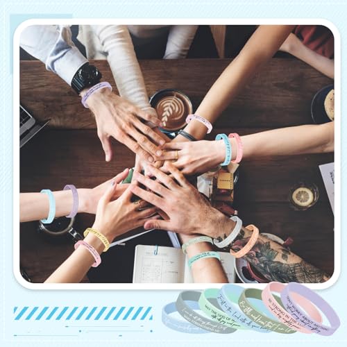 Ecation 24 Pcs Macaron Color Bible Verse Silicone Bracelets