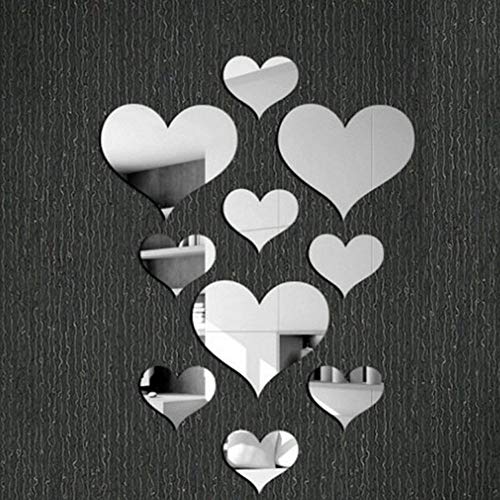 Heart Shape Acrylic Mirror Wall Stickers - 10 Pieces Set
