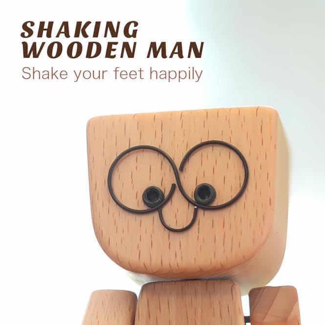 SnapMorph Shaking Wooden Man Figurine - White Doll with 12 Magnetic Faces