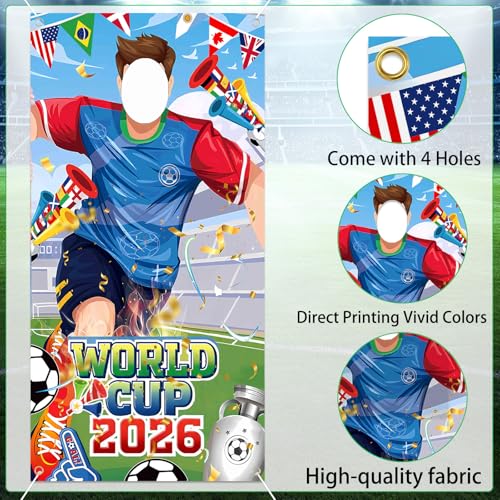 71x35 Inch World Cup Soccer Banner with Face Hole Props