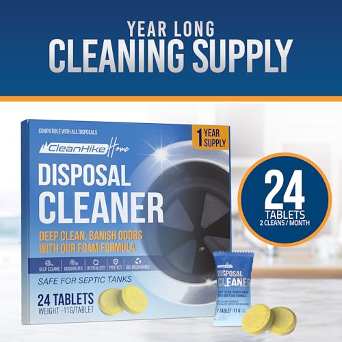 CleanHike Garbage Disposal Cleaner & Deodorizer Tablets, Lemon Scent, 24 Pack