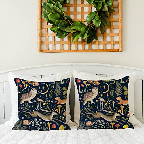 Rustic Forest Throw Pillow Covers 18x18 Inch Set of 2 - Woodland Animal & Plant Decor