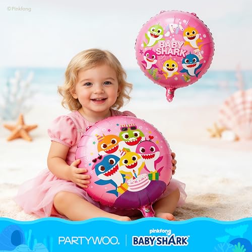 Baby Shark Pink Foil Balloons - 5 Pack for Kids' Birthday Party