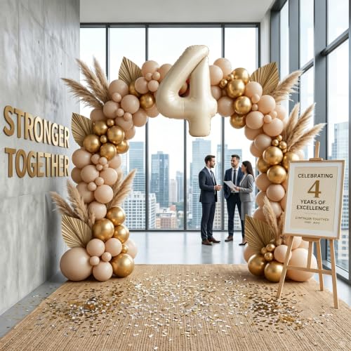 CARGEN 40-Inch Creamy White Number 4 Foil Balloon Boho Party Decor