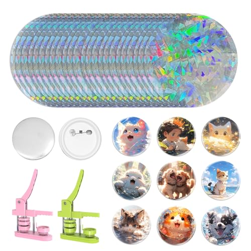 Button Maker Film 70mm for 58mm Badges, Broken Glass Pattern Transparent PET Mylar Supplies, 200 Pcs