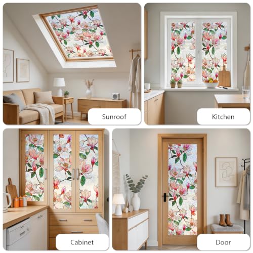 Magnolia Stained Glass Window Privacy Film - 17.5" x 78.7"
